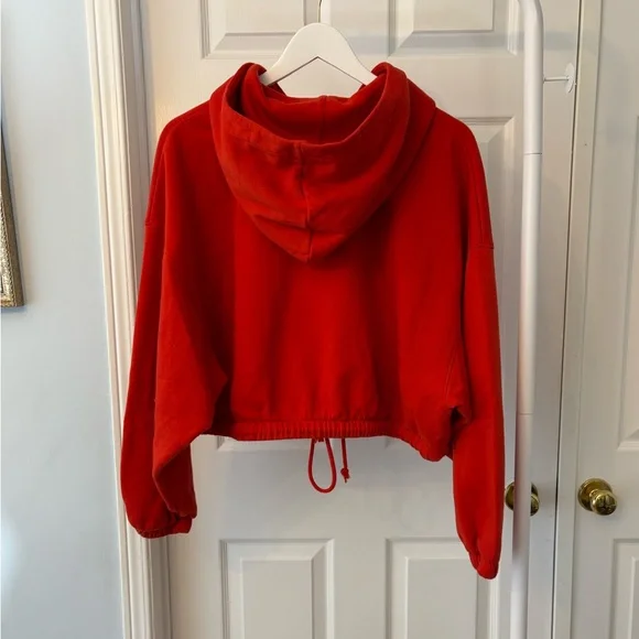 H&M Red Cropped Zip Up Hoodie Size Large Cotton - Picture 5 of 10